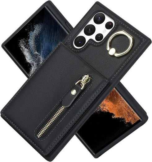 Samsung Galaxy S22 Ultra Case with Card Holder for Women, Samsung Galaxy S22 Ultra phone Case Wallet with Credit Card with Ring Kickstand Zipper S...