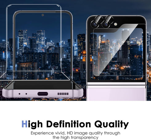 Fotbor [3+3+2 Pack for Samsung Galaxy Z Flip 5 screen Protector, 3 Pack Inner Screen Flexible Film + 3 Pack Back Screen Protector Tempered Glass +...