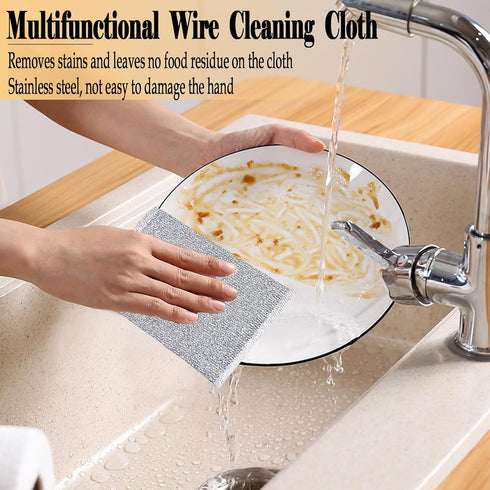 16PCS Multifunctional Non-Scratch Wire Dishcloth, Wire Dishwashing Rags for Wet and Dry,Reusable Cleaning Wipes for Cleaning Dishes, Cooktops, Gri...