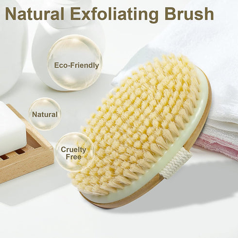 1 Pack Bamboo Dry Body Brushes,Dry Body Scrubber for Dry Skin, Blood Circulation, Cellulite Treatment,Dry Brush Suitable for All Kinds of Skin wit...