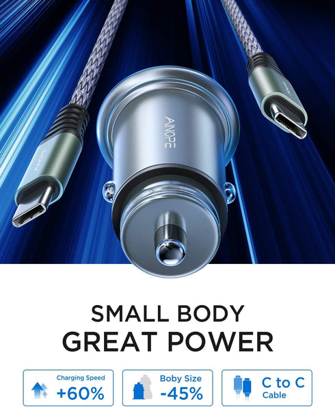 USB C Car Charger Super Mini AINOPE All Metal 54W Fast USB Car Charger PD&QC 3.0 Dual Port Car Adapter Compatible with iPhone 15 Pro Max/Mini iPho...
