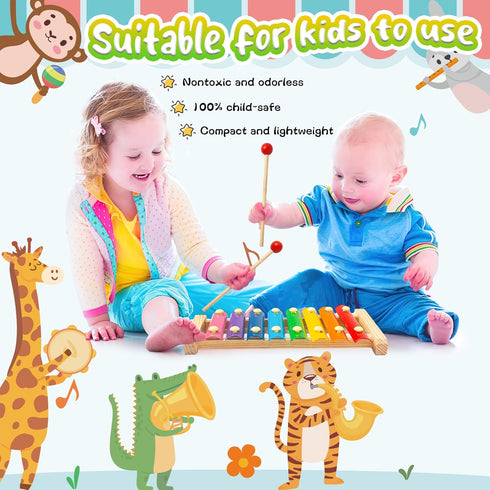 LovesTown Wooden Xylophone for Kids, Children Xylophone Toy with 2 Child Safe Mallets 8 Diatonic Keys Musical Instruments for Toddlers 1-3...