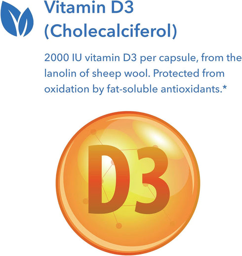 Allergy Research Group Super D3 Dietary Supplement - Bone & Immune Support, Cholecalciferol with C & E, Vegetarian Capsules, Gluten Free - 60 Coun...