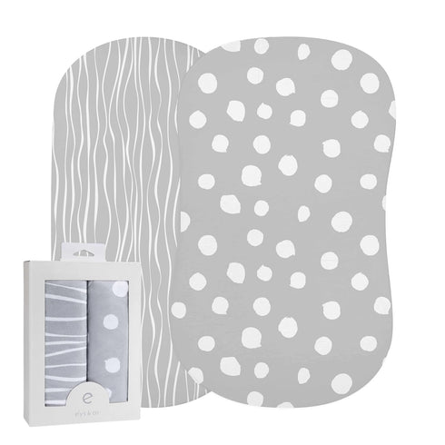 Bassinet Sheet Set 2 Pack 100% Jersey Cotton Grey and White Abstract Stripes and Dots by Ely's & Co....