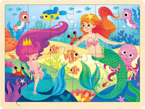 Wooden Puzzles for Kids Ages 3-5, 24 Piece Puzzle for 3 Year Old Little Mermaid, Preschool Toddler Puzzles for 3 4 5 Year Old with Picture Underne...