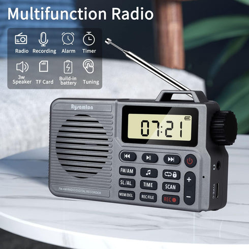 Portable AM/FM Radio, Small Pocket Radio with Bass Speaker, Support Micro SD Card and Record, Long Battery life, Alarm and Sleep Function...