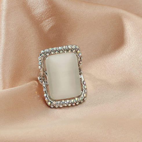 Retro Big Rectangle Statement Ring for Women Girls Silver Plated Cubic Zirconia Geometric Band Rings Comfort Fit CZ Engagement Wedding Mother's Da...