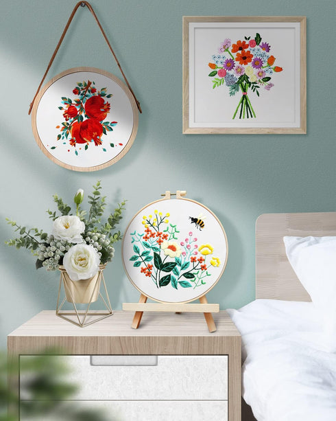 TINDTOP Embroidery Kit for Adult Beginners, Flowers Embroidery Kit for Beginners Include Embroidery Cloth Hoops Threads for Craft Lover Hand Stitc...
