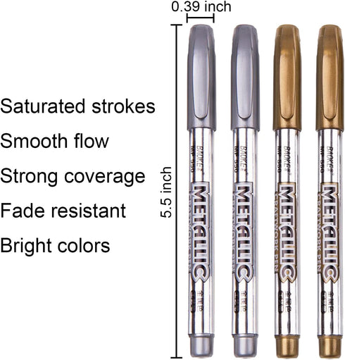 Dyvicl Premium Metallic Markers Pens - Silver and Gold Paint Pens for Black Paper, Glass, Rock Painting, Halloween Pumpkin, Card Making, Scrapbook...