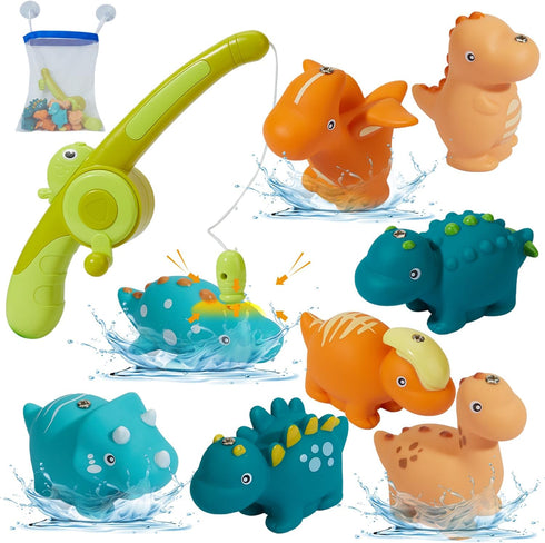 Bath Toys for Kids Ages 1-3 - Magnetic Fishing Toy with Fishing Rod, 8PCS Water Table Toys Soft Rubber Dinosaurs Fishing Game Floating Pool Bathtu...