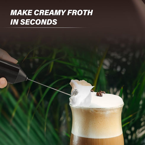 Simple Deluxe Milk Frother Handheld with Stainless Steel Stand Battery Operated Whisk Drink Mixer for Coffee, Frappe, Latte, Matcha, Black Handhel...