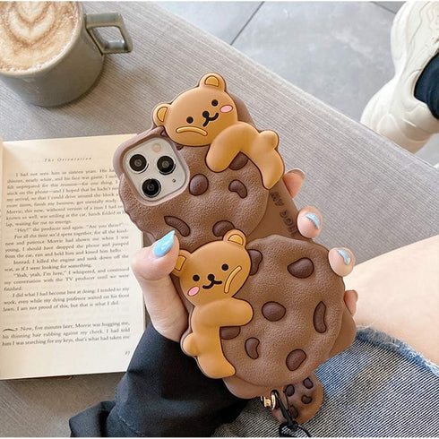 SGVAHY Case for iPhone 11 Pro Max with Strap Lanyard Keychain Cute Bear Cookie Kawaii Funny Soft Silicone Shockproof Protective Cover for Women Gi...