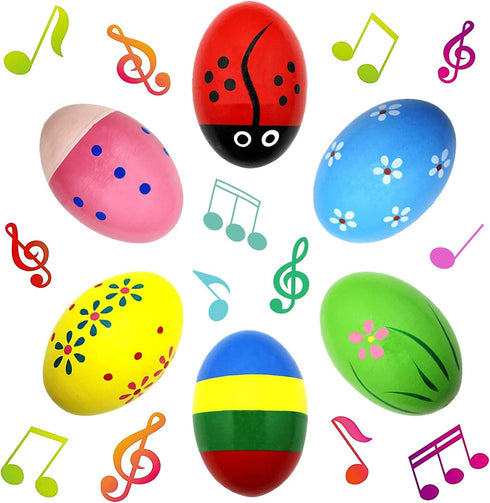 Wooden Easter Egg Shakers Baby Easter Maracas Easter Eggs for Baby Kids Musical Instruments Early Learning Toys, 6 Pcs...