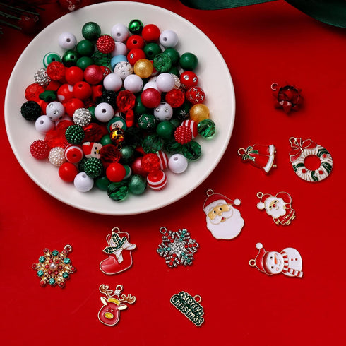 2400PCS+ Christmas Beads for Jewelry Making, Enamel Christmas Charms Bulk, Red Green Christmas Clay Rhinestone Crystal Acrylic Loose Beads Letter ...