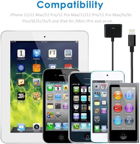 Apple Lightning to 30-Pin Adapter?MFi Certified 8 Pin Male to 30 Pin Female Converter with iPhone Charger Cable Cord Compatible iPhone 13 12 11 X ...