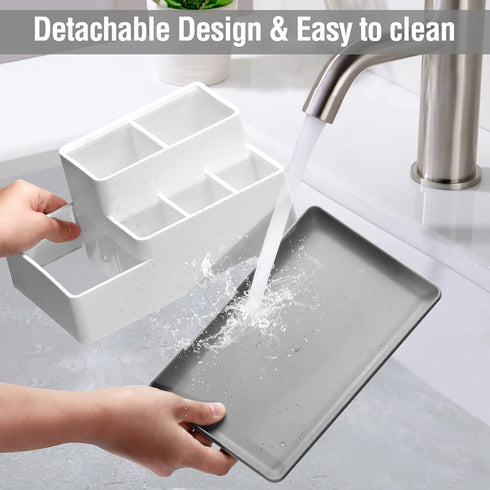 Electric Toothbrush Holder, Detachable Non-Slip Bathroom Organizer Countertop with 6 Compartments and Drainage Holes Bathroom Organizer for Bathro...