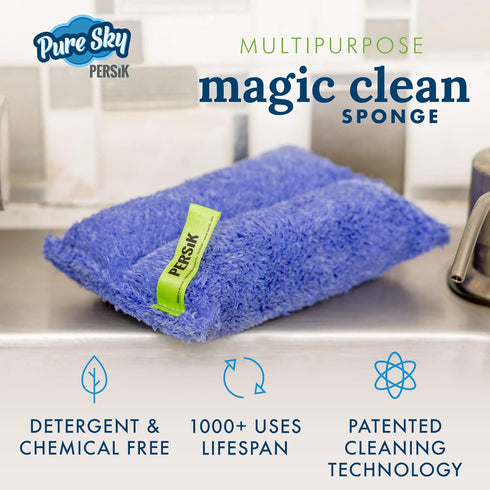 Pure-Sky Ultra-Microfiber Cleaning Sponge – Kitchen, Household and Dish Sponges – JUST ADD Water No Detergents Needed – Heavy Duty for Removing St...