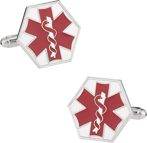 EMT Paramedic Star of Life Red Cufflinks with Presentation Box...