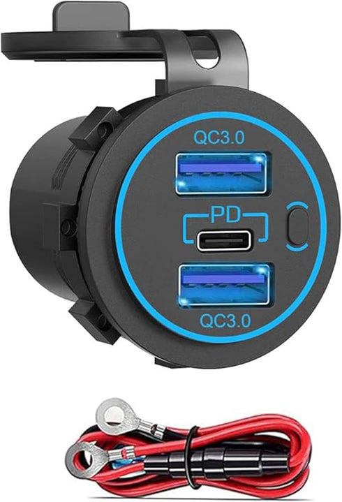 12v usb charger, PD 20W USB-C Power Socket and 18W QC3.0 Socket Waterproof Power Outlet 12V/24V with Power Switch 12V USB C Outlet for Car Golf Ca...