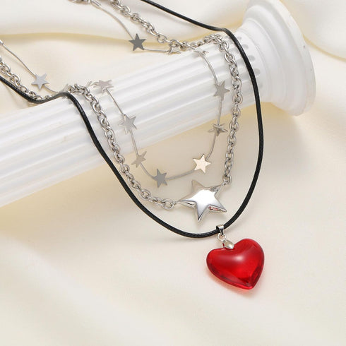 huiphong Layered Star Choker with Puffy Red Heart Necklace Set Merch Jewelry for Women...