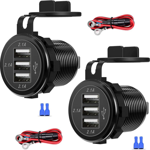 12V USB Outlet, 3 USB Charger Socket 12V/24V Car USB Charger Socket for Car Boat Marine Bus Truck Golf RV Motorcycle and More 2-Pack......