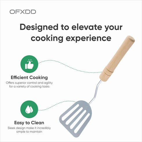 Stainless Steel Slotted Spatula - Kitchen Metal Turner for Cooking with Wooden Handle...