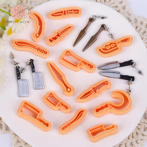 Puocaon Knives Polymer Clay Cutters - 16 Pcs Clay Cutters for Polymer Clay Earrings Making, Cleaver Clay Cutters for Earrings, Sickle Dagger Polym...