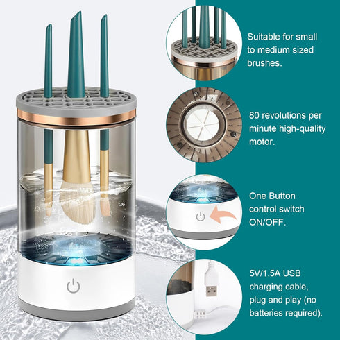 Makeup Brush Cleaner, 2024 Upgraded Cosmetic Brush Cleaner Machine Brush Blender - Automatic Spinning Makeup Brush Cleaner Fit for All Size Make u...