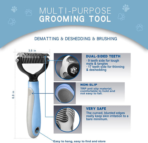 Pet Grooming Brush Double-Sided Undercoat Rake for Dogs & Cats - Shedding and Dematting Comb for Dogs &Gentle Deshedding Brush Glove Grooming kit ...