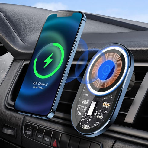 Magnetic Wireless Car Charger Fast Charging Compatible with-IPhone14/13/12/Pro/Pro Max/Mini/Plus 360°Adjustable Magnetic Phone Car Mount Holder Ch...