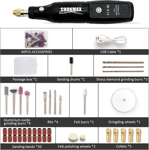 Cordless Rotary Tool, 3.7V Li-ion Mini Rotary Multi-Tool Kit with 42pcs Accessories Electric Rotary 16000rpm Speed DIY Grinder for Polishing, Clea...