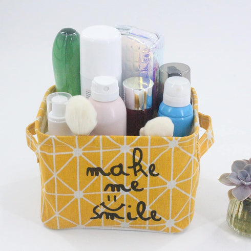 Mziart Small Foldable Canvas Storage Basket Cotton Fabric Mini Portable Storage Bin Nursery Organizer Box for Makeup Toys Shelves & Desks (Yellow)...
