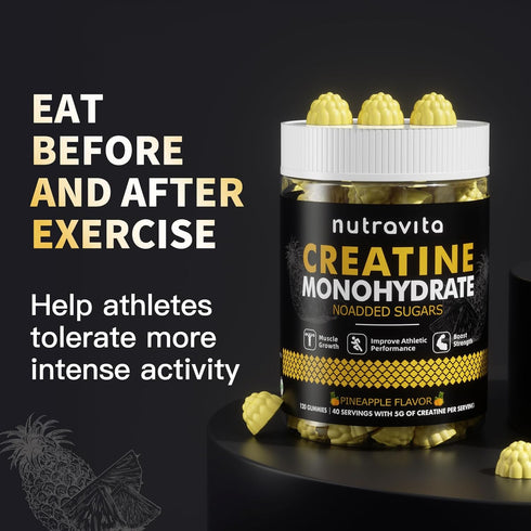 Creatine Monohydrate Gummies for Men & Women-5g of Creatine Monohydrate per Serving - Sugar Free,Vegan,Pineapple Flavor, 120 Count...