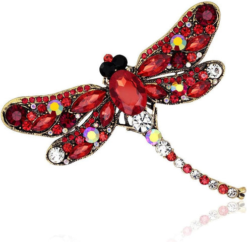 Elegant Dragonfly Bird Brooch Pin Crystal Rhinestone Animal Party Jewelry (red)...