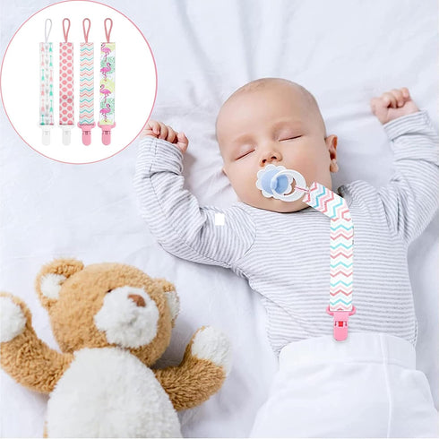 4 Pcs Baby Dummy Strap Clip, Pacifier Clip Dummy Holder Straps with 4 Silicone Adapter, Soother Chains Clips Fit All, Soothers, Teething Toys, Bab...
