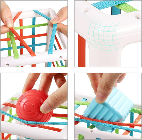 Montessori Toys for 1 Year Old, Cube Bin & 6 Sensory Shape Blocks, Baby Toys 12-18 Months, Developmental Infant Birthday Gifts for Learning Toddle...