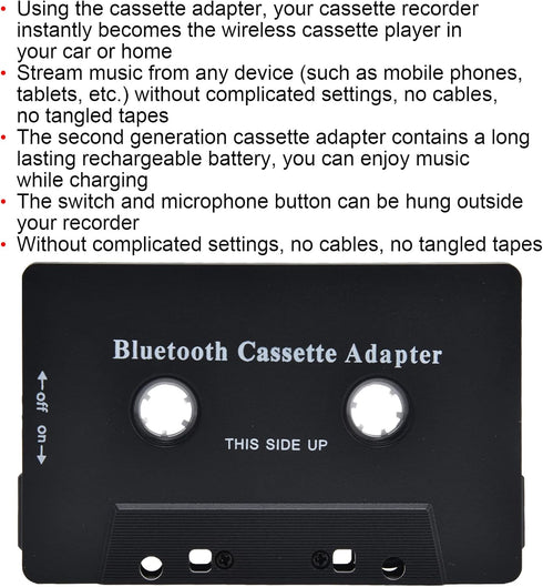 Qiilu Car Tape Player Adapter Cassette Tape Player Adapter Abs Wireless Car Cassette Player Adapter Car Bluetooth Cassette Reiver Converter with U...