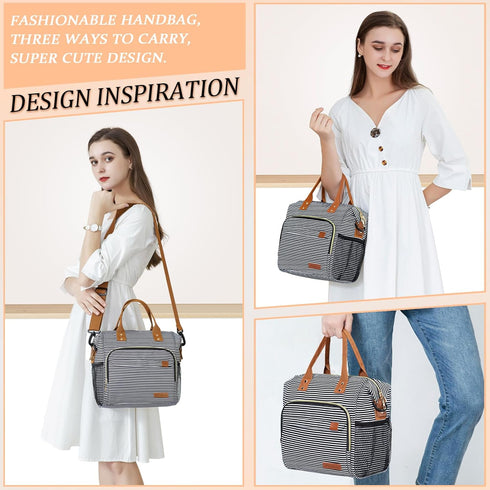 TuErCao Lunch Bag Women Insulated Lunch Box for Work Leakproof Soft Cooler for Picnic Travel Road Trips, Loncheras para Mujer Adult, Stripes...
