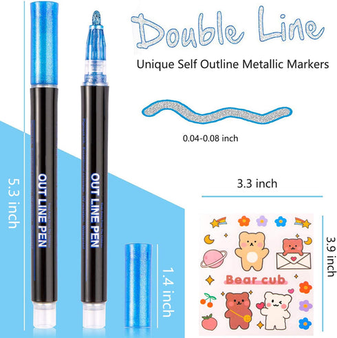Outline Markers Self-Outline Metallic Markers, 12 Colors Shimmer Markers Double Line Outline Pens for Art, Drawing, Painting, Gift Card, DIY Photo...