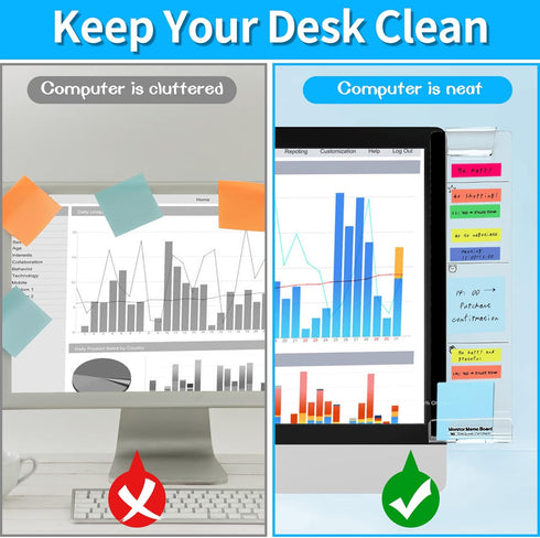 Monitor Memo Board, 2PCS Multifunction Sticky Note Holder for Computer Screen, Acrylic Computer Monitor Memo Board (Left & Right), Computer Sticky...