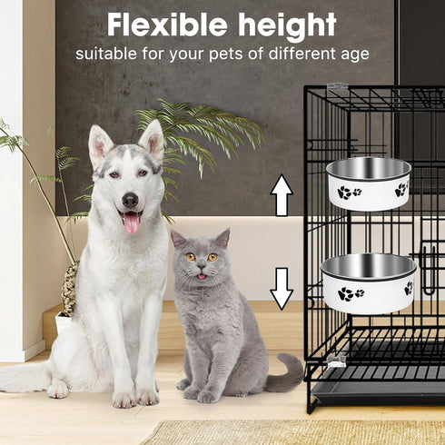 2 Pack Dog Crate Kennel Water Bowl No Spill, Hanging Stainless Steel Dog Bowls Attach to Kennel Cage Crate, Food Water Bowl Dish for Medium Small ...
