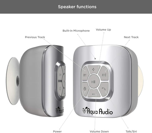 Gideon Portable Waterproof Bluetooth Speaker with Suction Cup - 10 Hours Playtime/Built-in Mic (Silver)...