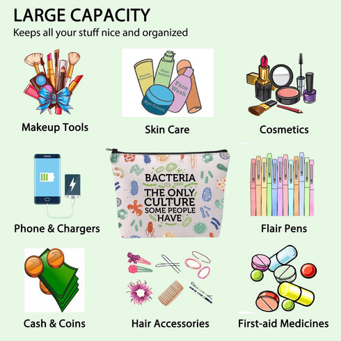 FOTAP Biology Teacher Gift Microbiogist Survival Kit Med School Gift Germaphobe Gift Biology Science Makeup Bag Graduation Gift (Bacteria)...