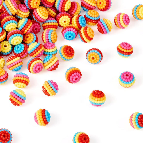 Beadthoven 200pcs 10mm Resin Berry Beads Mixed Color Round Beads Resin Chunky Bubblegum Beads Bulk Loose Spacer Beads Charms for Jewelry Making Ne...