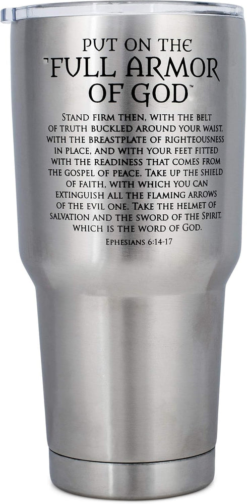 Dicksons Armor Of God Silver Toned 30 Ounce Stainless Steel Travel Tumbler...