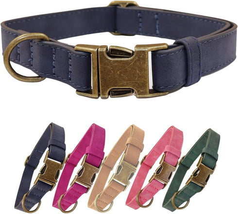 THAIN Soft Leather Dog Collar, Heavy Duty Metal Buckle Padded Dog Collar Quick Release, Adjustable Pet Collar for Medium Large dogs Breeds (L, Dar...