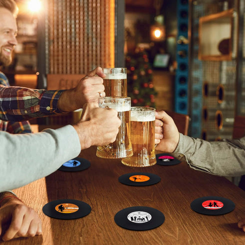 Valdivia Funny Retro Vinyl Record Coasters with Player, 6 Pcs Music Coasters for Drinks, Bars, Party, Birthday Gifts for Music Lovers, Home Decor ...