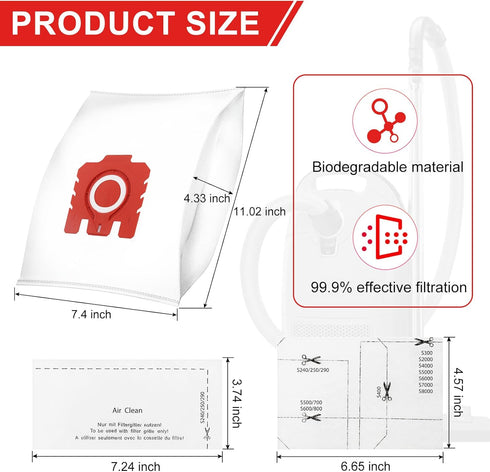 Upgraded 3D Airclean FJM Bags for Miele FJM Vacuum Compact C2 Compact C1 Complete C1 S241 S290 S300i S500 S700 S4 S6 Series, 16 Pack FJM Bags with...