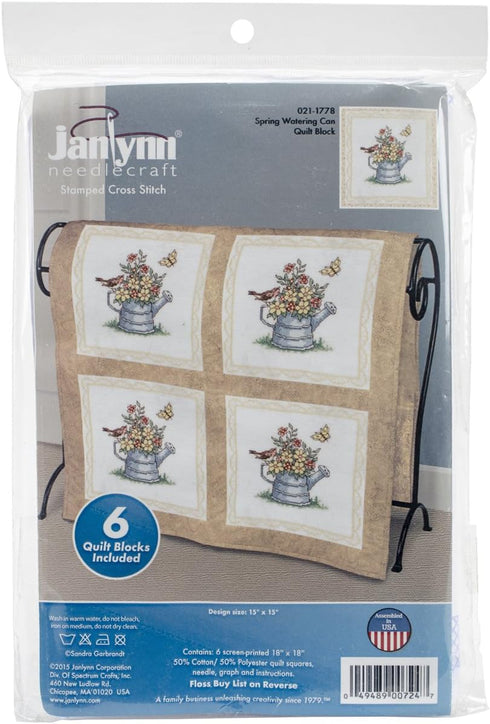 Spring Watering Can Quilt Blocks Stamped Cross Stitch...