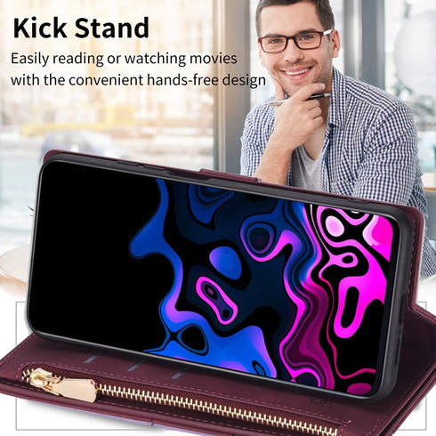 UEEBAI Wallet Case for Samsung Galaxy S21 FE 5G, Vintage Premium PU Leather Cover Flip Case with Card Slots Magnetic Closure Zipper Pocket Kicksta...